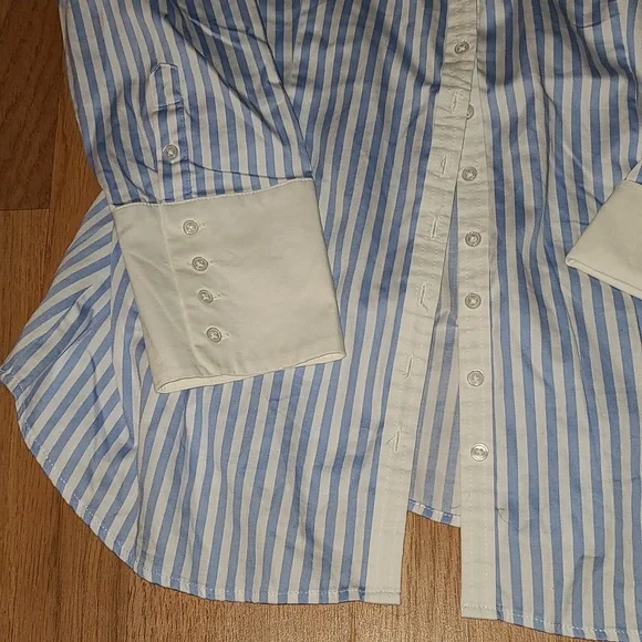 EUC NY & CO striped white/blue button down shirt womens sz xl - Picture 2 of 3